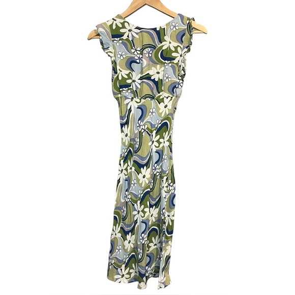 Vintage Y2K  Angie Floral Green and Blue Sleeveless Dress - Picture 3 of 6